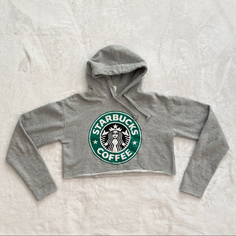 STARBUCKS COFFEE Cropped Hoodie Pullover Gray, M/L
